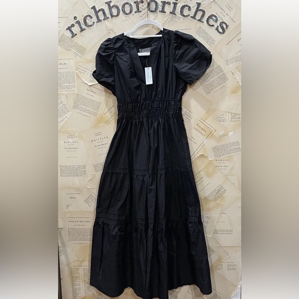 Anthropologie The Somerset Maxi Dress Poplin Edition Tiered Smocked Waist Black - Picture 7 of 9